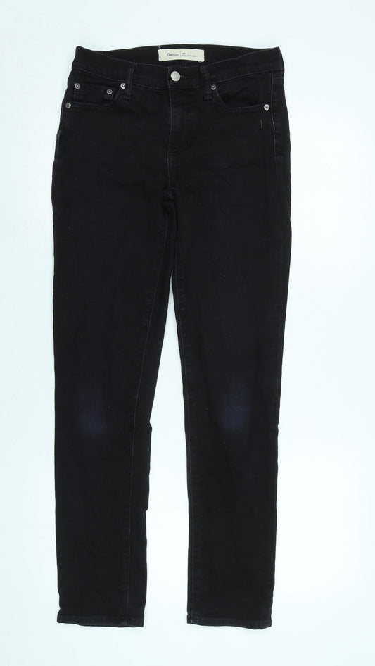 Gap Womens Black Cotton Blend Straight Jeans Size 28 in L29 in Regular Zip