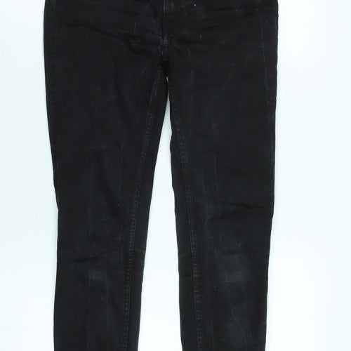 Monki Womens Black Cotton Blend Tapered Jeans Size 26 in L29 in Regular Zip - Raw Hem