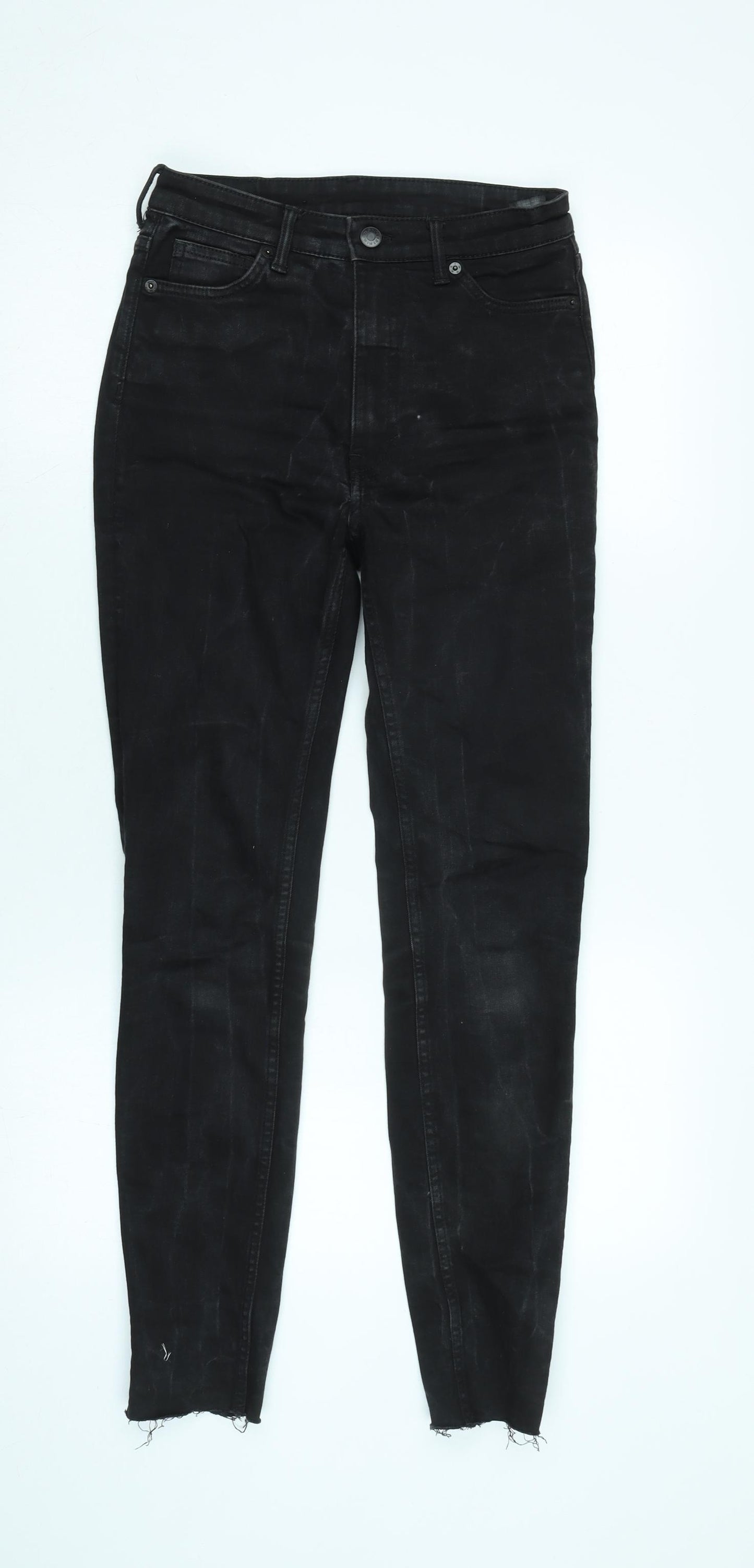 Monki Womens Black Cotton Blend Tapered Jeans Size 26 in L29 in Regular Zip - Raw Hem