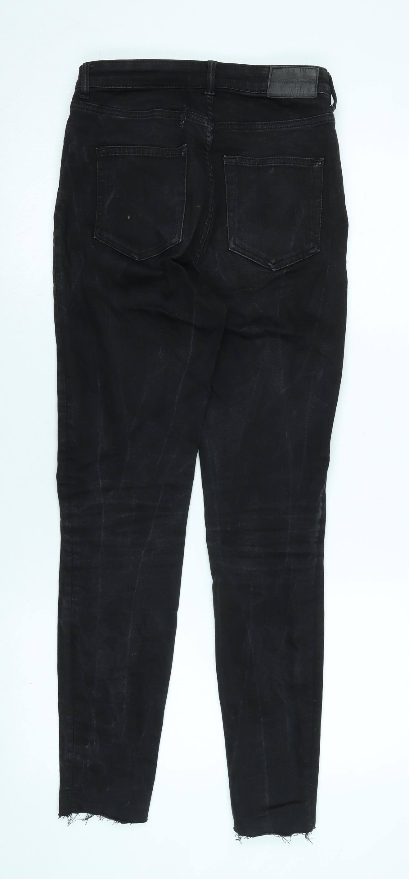 Monki Womens Black Cotton Blend Tapered Jeans Size 26 in L29 in Regular Zip - Raw Hem