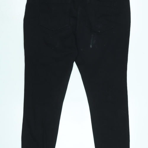 Marks and Spencer Womens Black Cotton Blend Tapered Jeans Size 16 L26 in Regular Zip