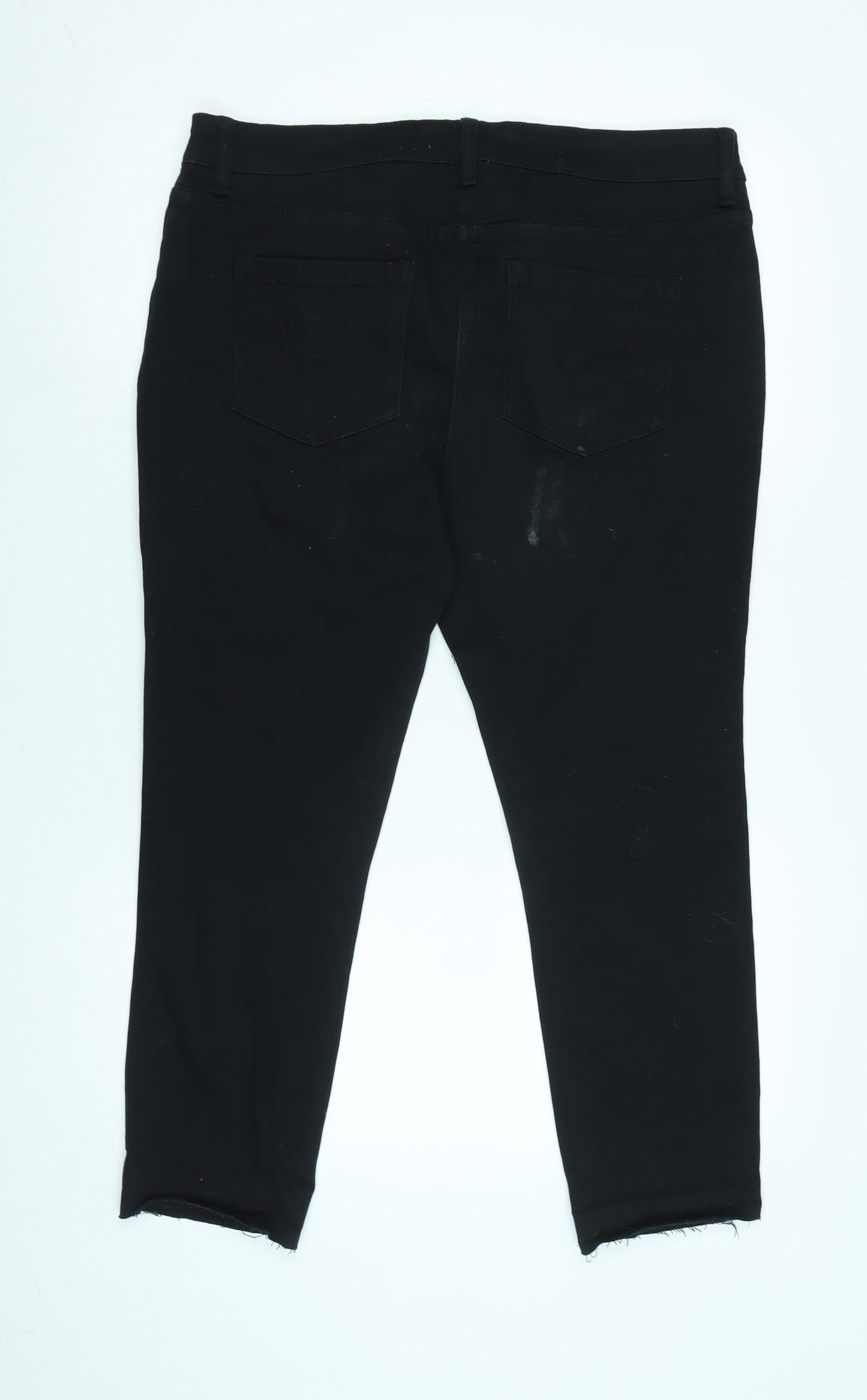 Marks and Spencer Womens Black Cotton Blend Tapered Jeans Size 16 L26 in Regular Zip