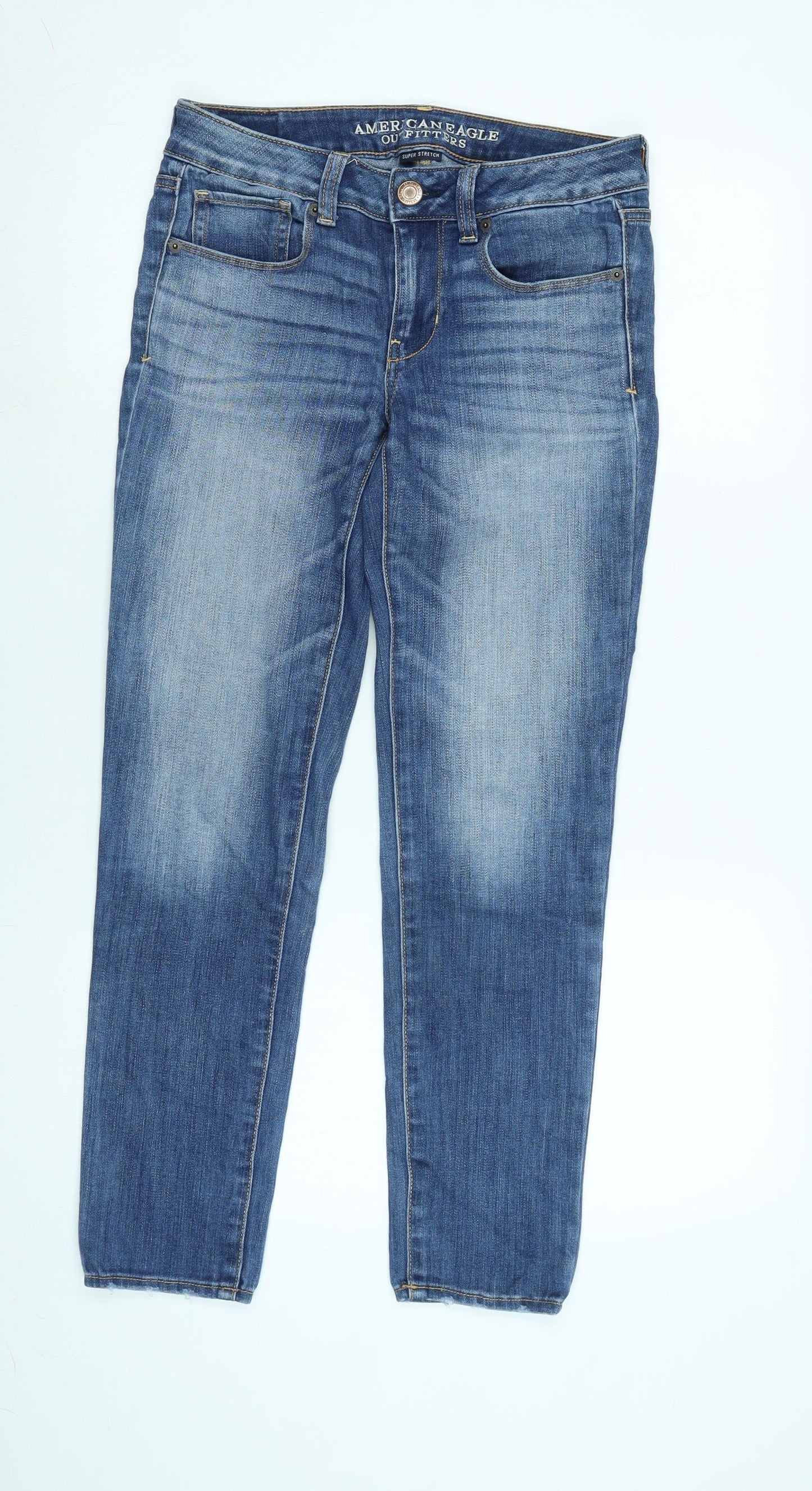 American Eagle Womens Blue Cotton Blend Straight Jeans Size 28 in L27 in Regular Zip