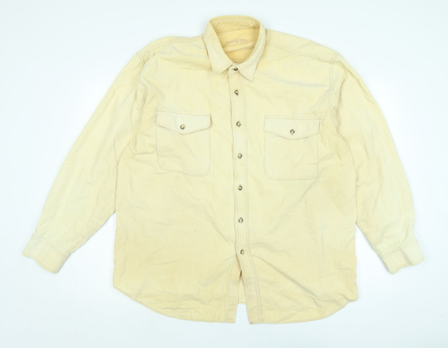 hamshead Mens Yellow Cotton Blend Button-Up Size 2XL Collared Button