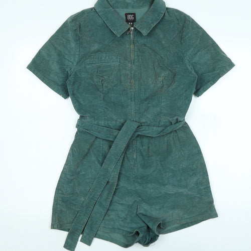 BDG Womens Green Cotton Playsuit One-Piece Size M Zip - Logo - Distressed