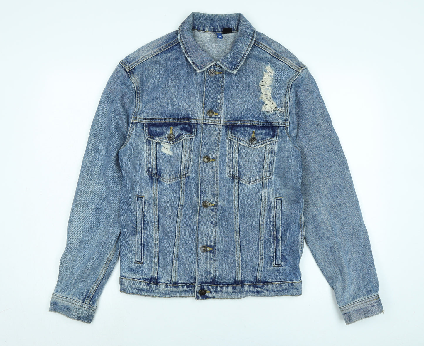 Divided Mens Blue Jacket Size S Button - Distressed