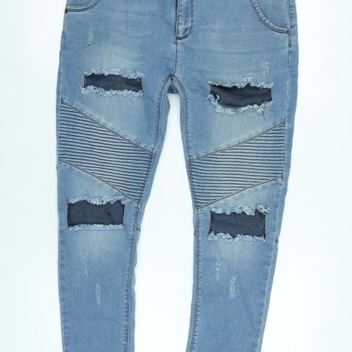 silksilk Womens Blue Cotton Blend Tapered Jeans Size L L27 in Regular Zip