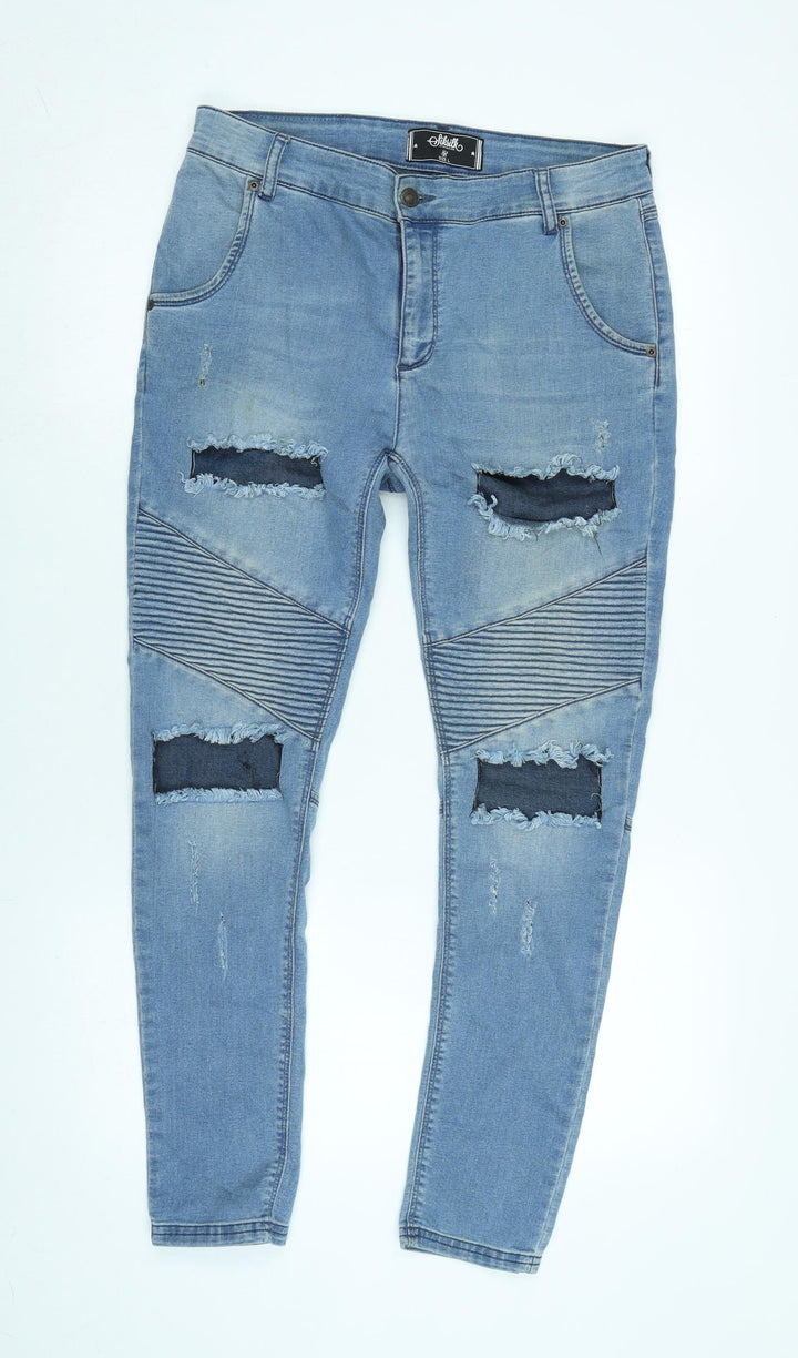 silksilk Womens Blue Cotton Blend Tapered Jeans Size L L27 in Regular Zip
