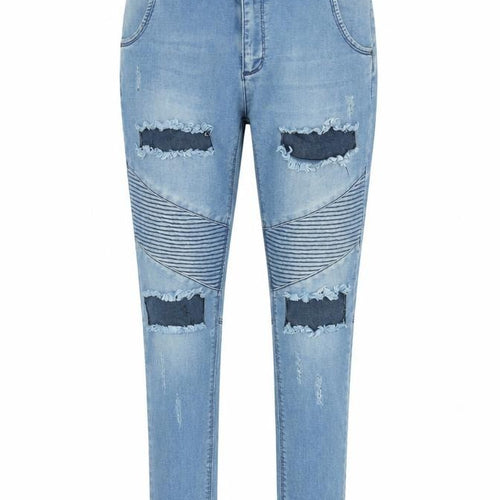 silksilk Womens Blue Cotton Blend Tapered Jeans Size L L27 in Regular Zip