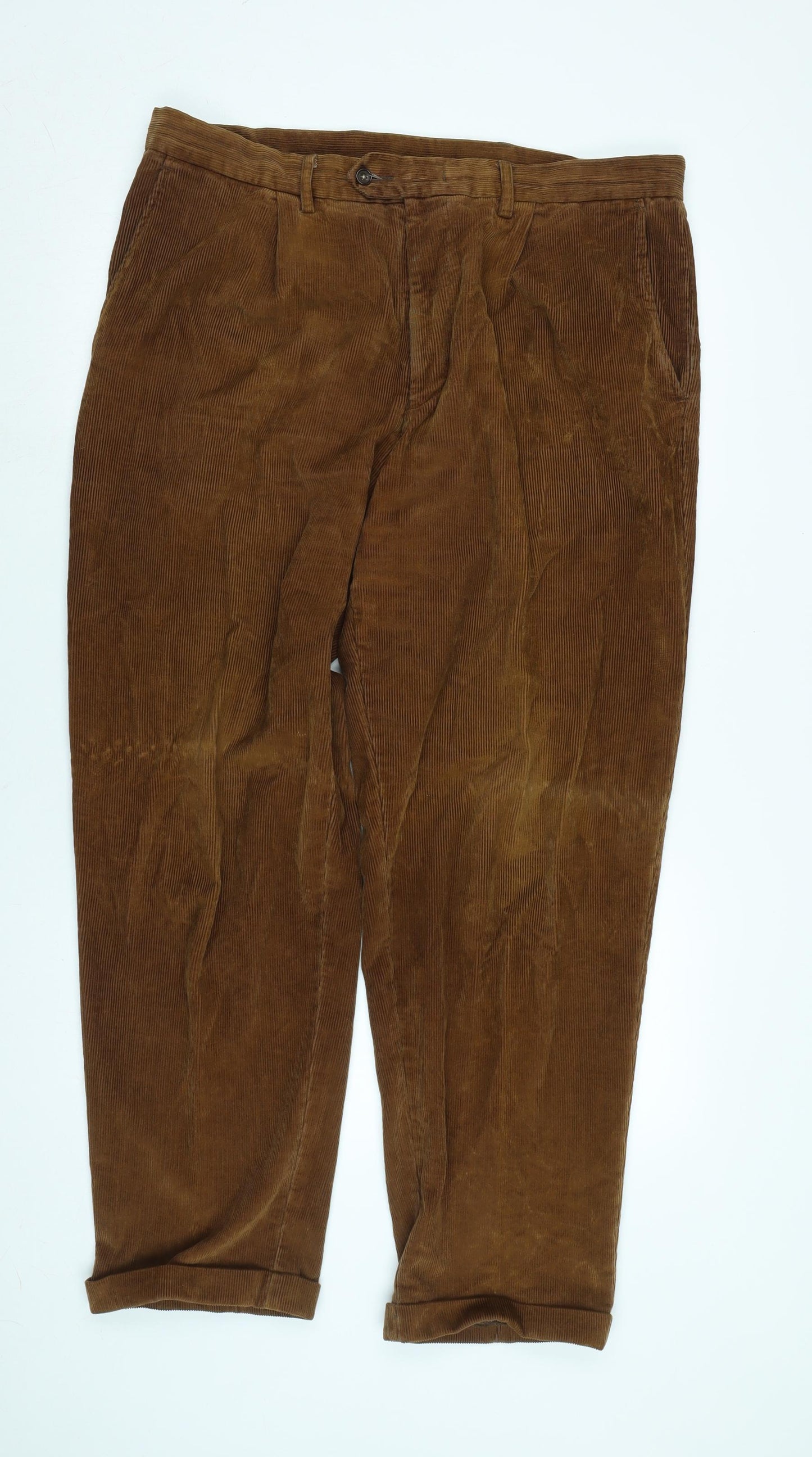 Racing Green Mens Brown Cotton Trousers Size 36 in L31 in Regular Zip