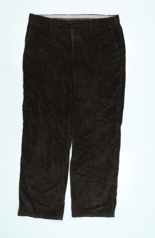 Saint Hilaire Mens Brown Cotton Trousers Size 34 in L29 in Regular Zip