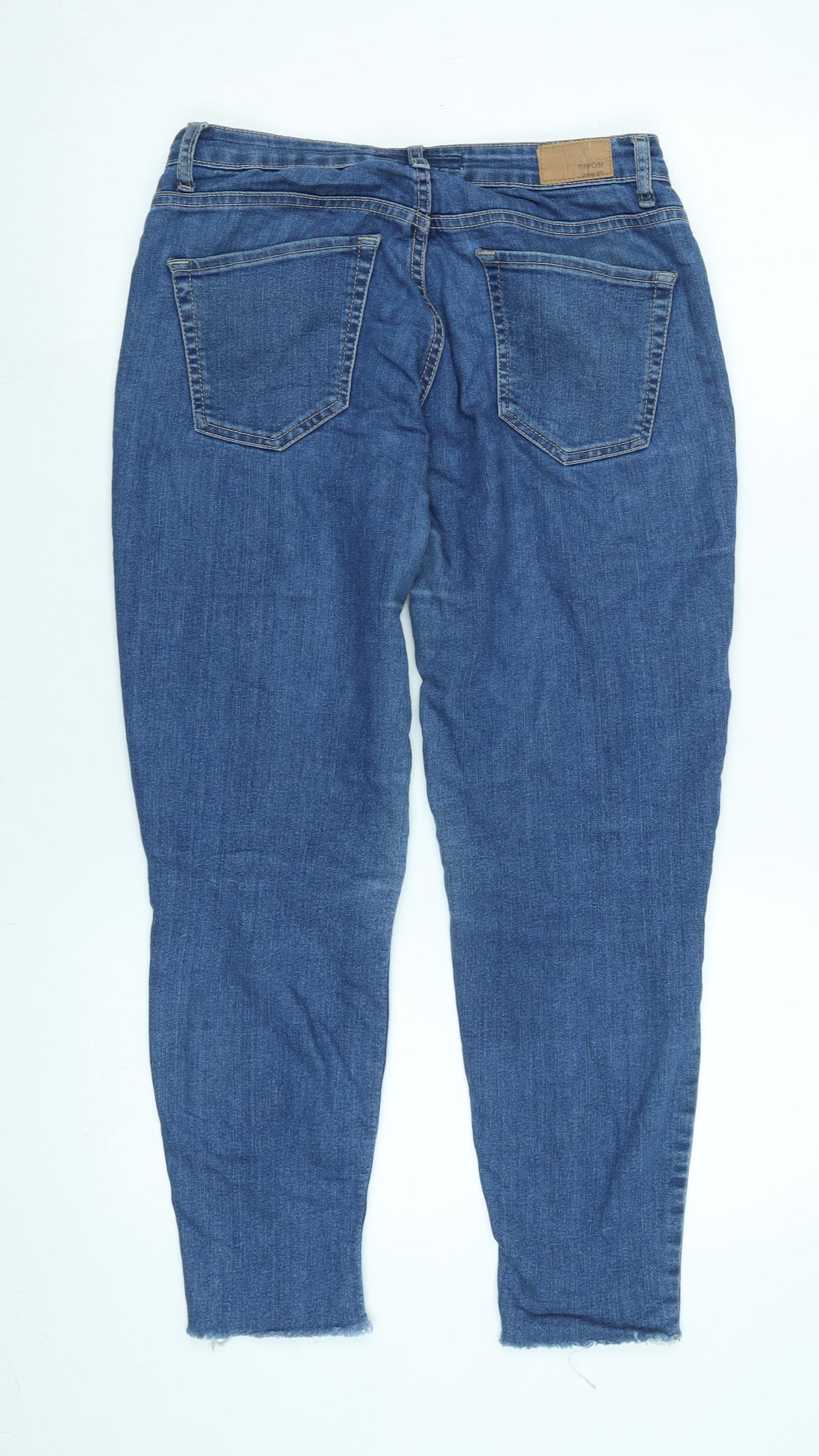 Tiffosi Womens Blue Cotton Blend Tapered Jeans Size 26 in L26 in Regular Zip - Distressed- Raw hem.