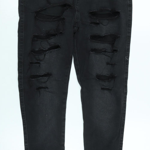 silksilk Womens Black Cotton Blend Tapered Jeans Size L L29 in Regular Zip - Zip detail to legs