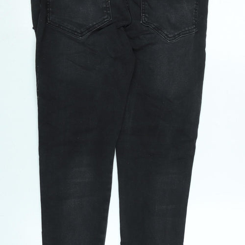 silksilk Womens Black Cotton Blend Tapered Jeans Size L L29 in Regular Zip - Zip detail to legs
