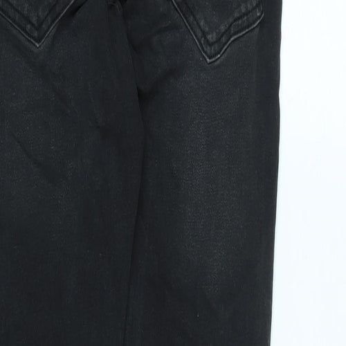 silksilk Womens Black Cotton Blend Tapered Jeans Size L L29 in Regular Zip - Zip detail to legs