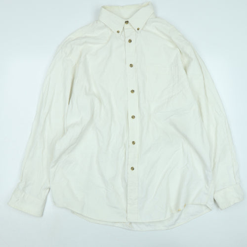 Roundtree & Yorke Mens Ivory Cotton Blend Button-Up Size XL Collared Button