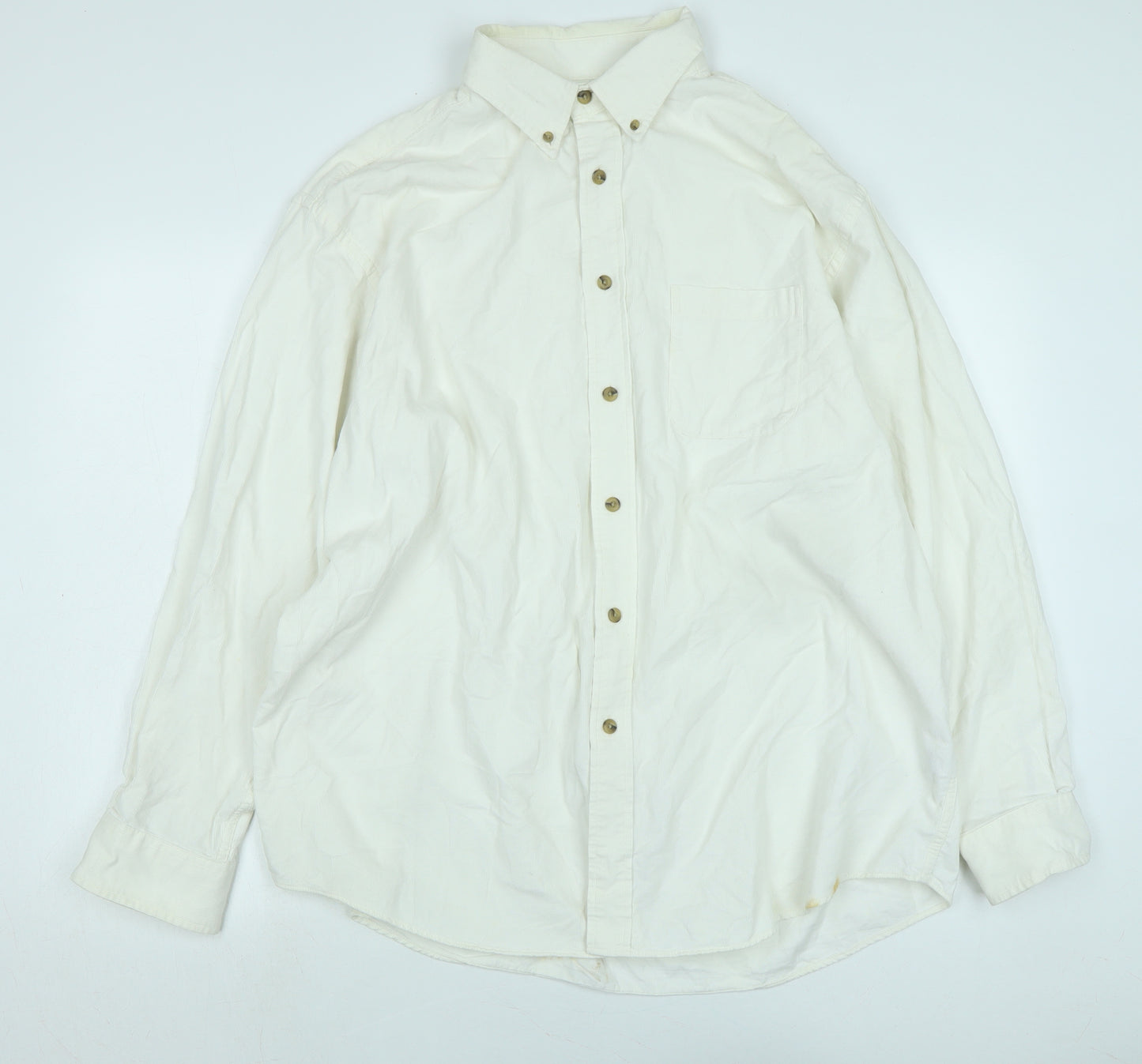 Roundtree & Yorke Mens Ivory Cotton Blend Button-Up Size XL Collared Button