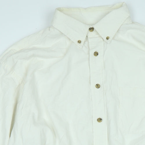 Roundtree & Yorke Mens Ivory Cotton Blend Button-Up Size XL Collared Button