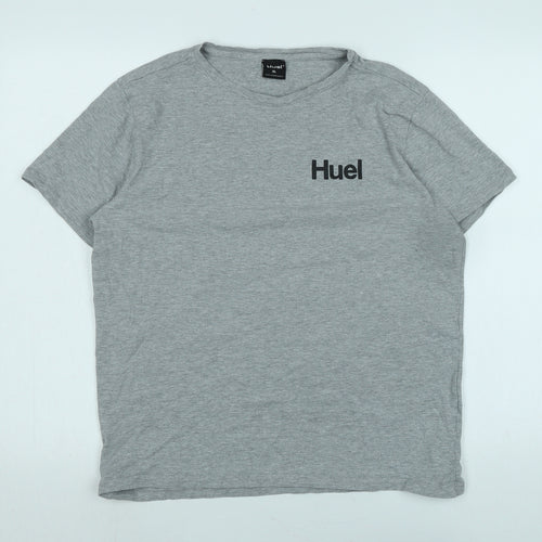 Huel Mens Grey Cotton T-Shirt Size XL Crew Neck - HUEL