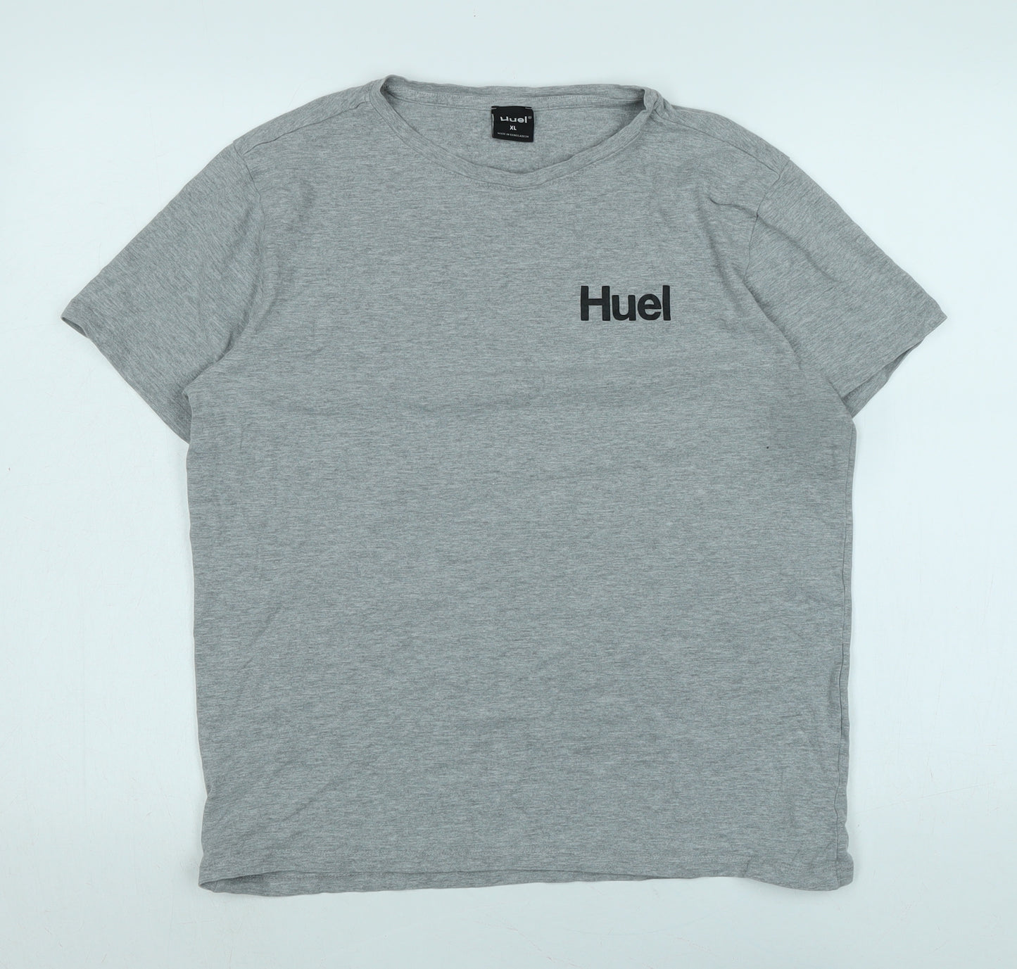 Huel Mens Grey Cotton T-Shirt Size XL Crew Neck - HUEL