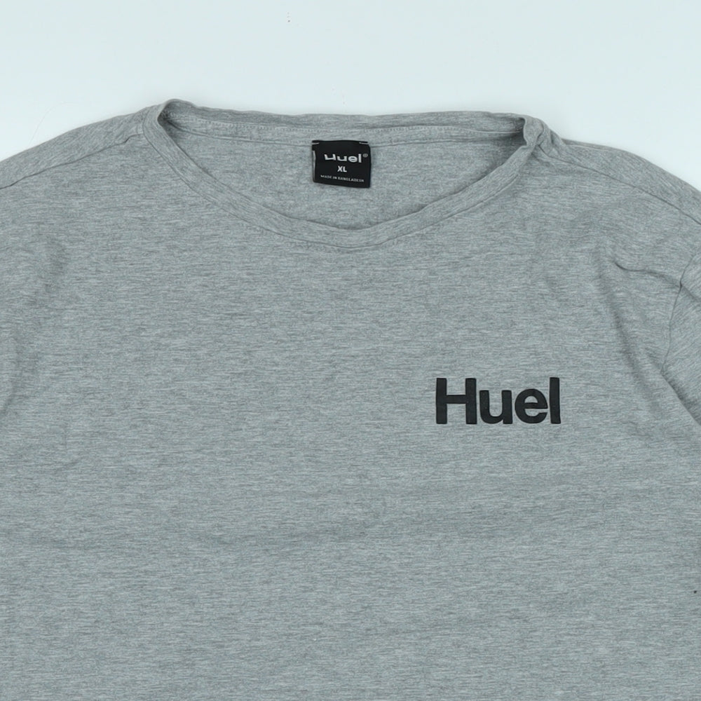 Huel Mens Grey Cotton T-Shirt Size XL Crew Neck - HUEL