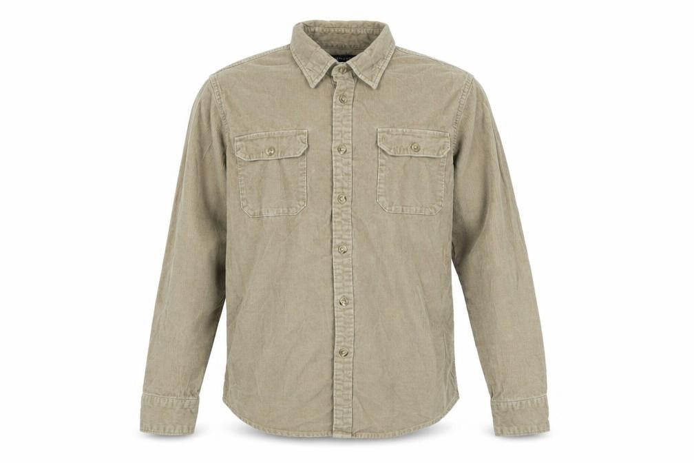 Lands End Mens Beige Cotton Blend Button-Up Size M Collared Button
