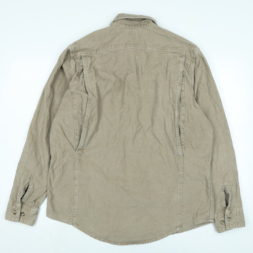 Lands End Mens Beige Cotton Blend Button-Up Size M Collared Button