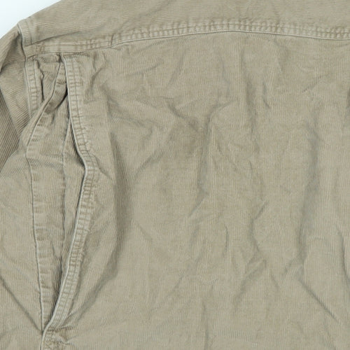 Lands End Mens Beige Cotton Blend Button-Up Size M Collared Button