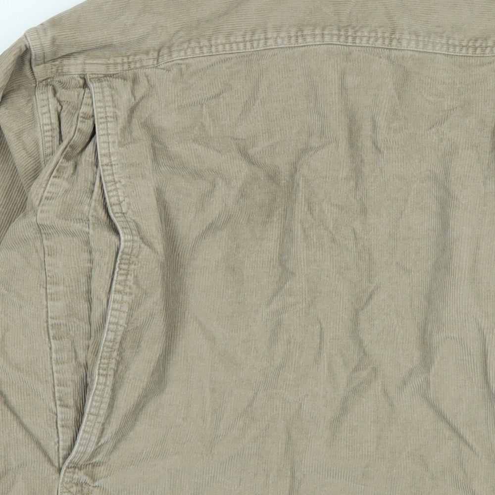 Lands End Mens Beige Cotton Blend Button-Up Size M Collared Button