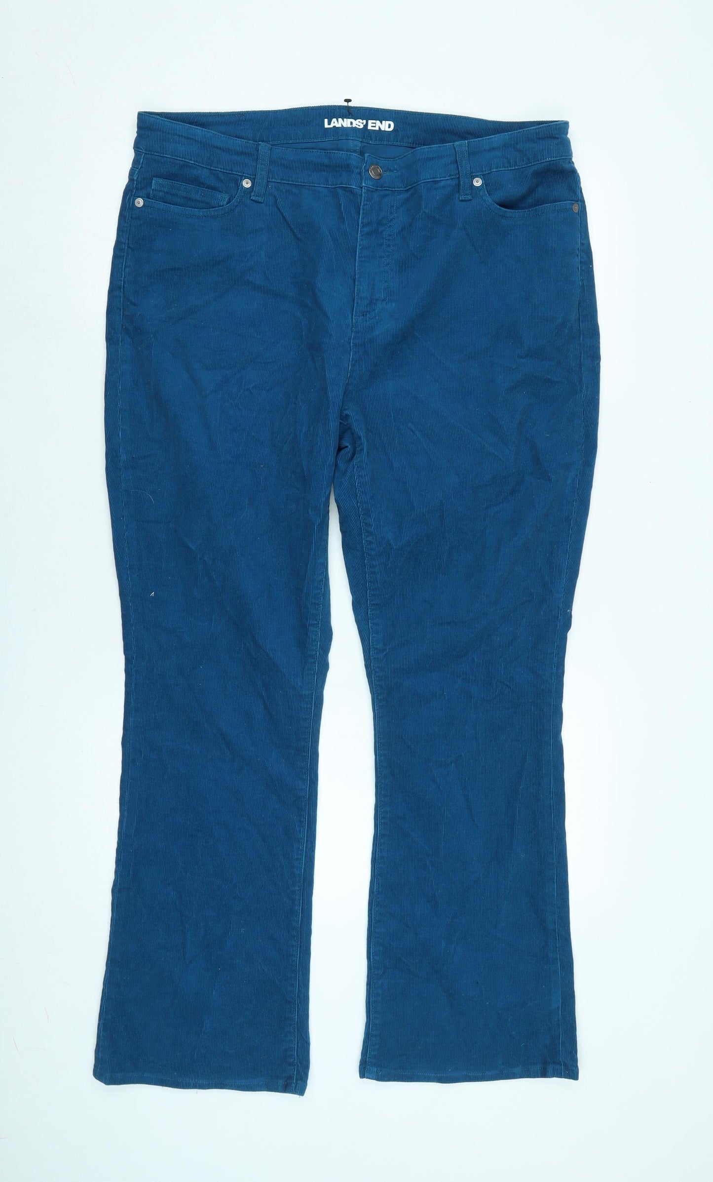 Lands End Womens Blue Cotton Blend Trousers Size 18 L30 in Regular Zip