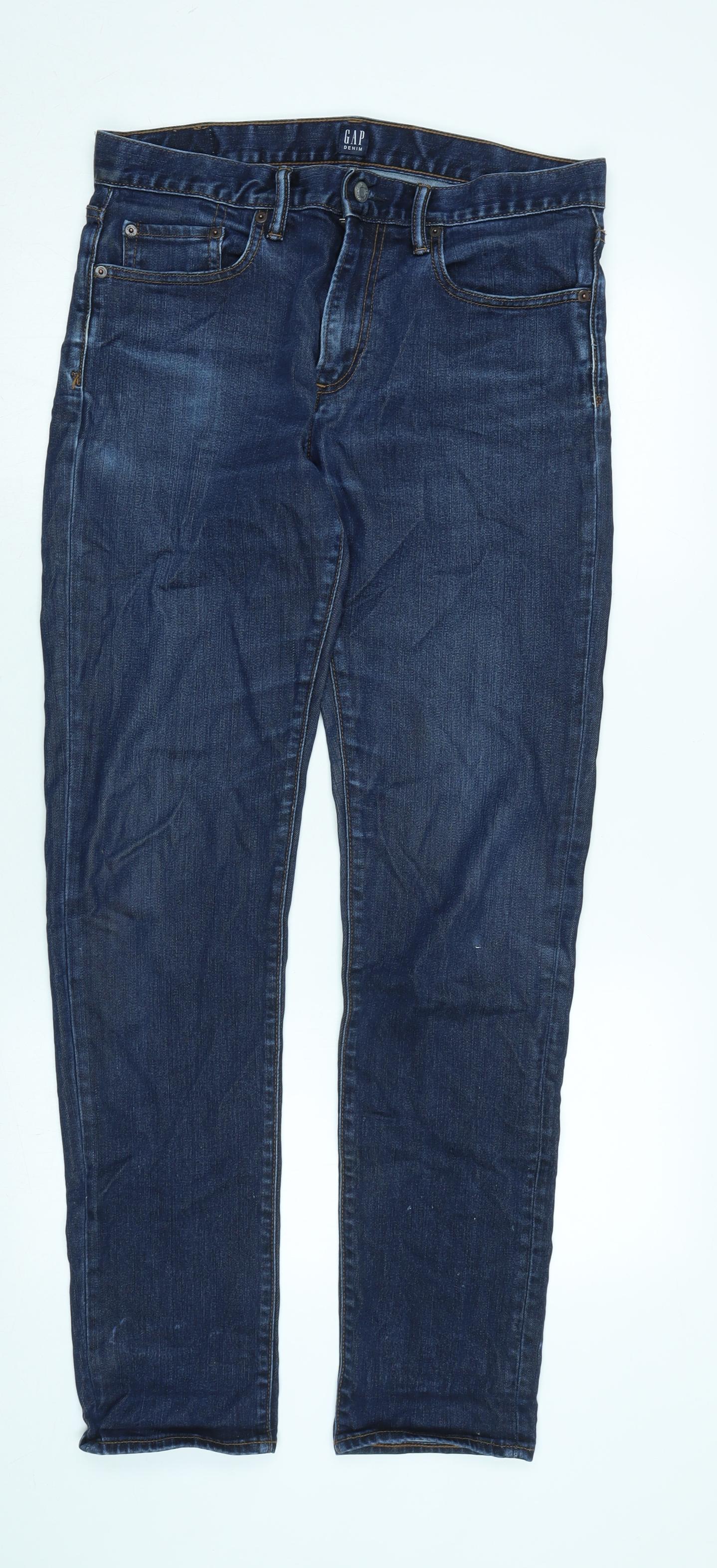 Gap Mens Blue Cotton Blend Straight Jeans Size 32 in L32 in Regular Zip - Logo