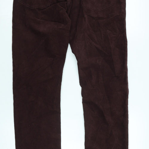 Marks and Spencer Mens Red Cotton Blend Trousers Size 32 in L32 in Regular Zip