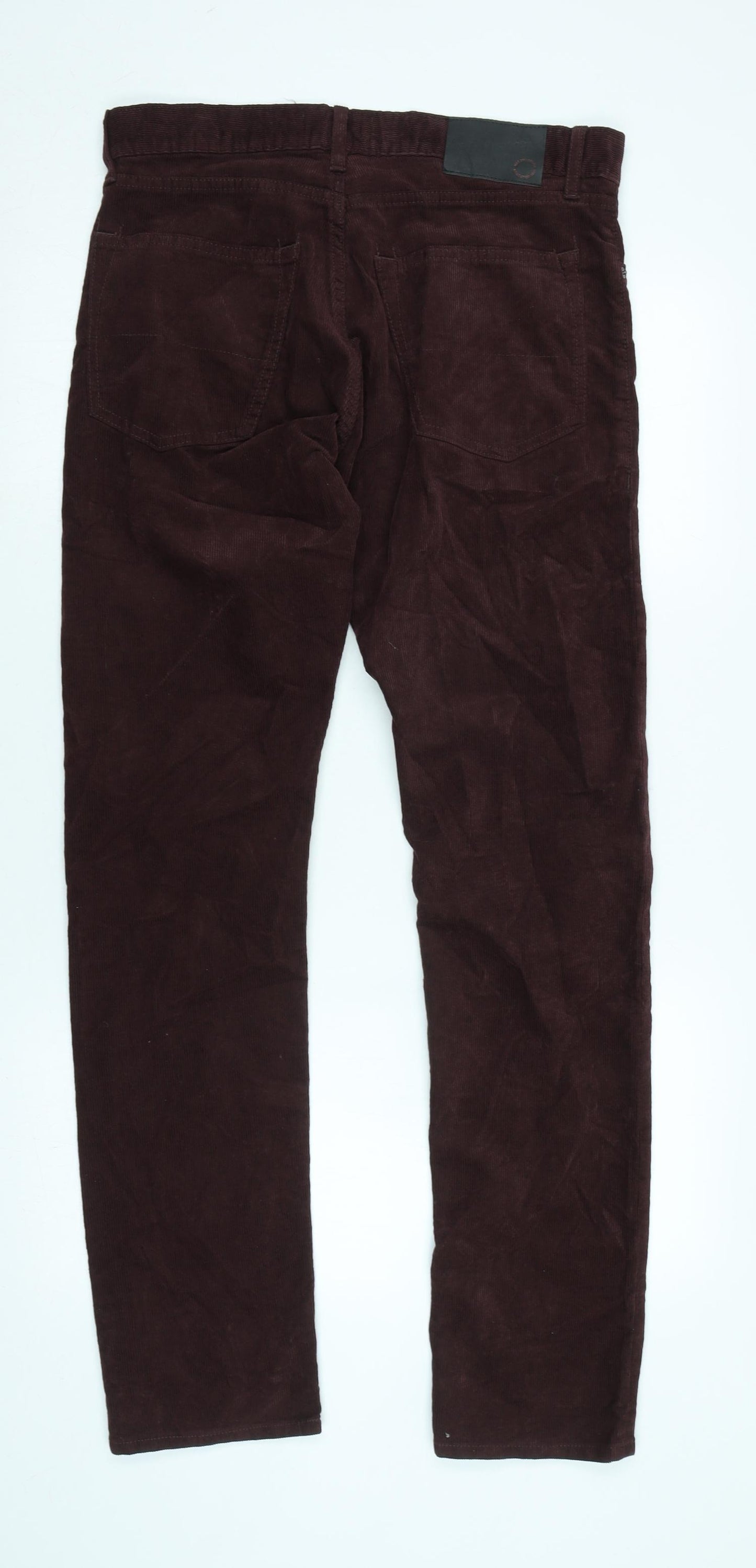 Marks and Spencer Mens Red Cotton Blend Trousers Size 32 in L32 in Regular Zip