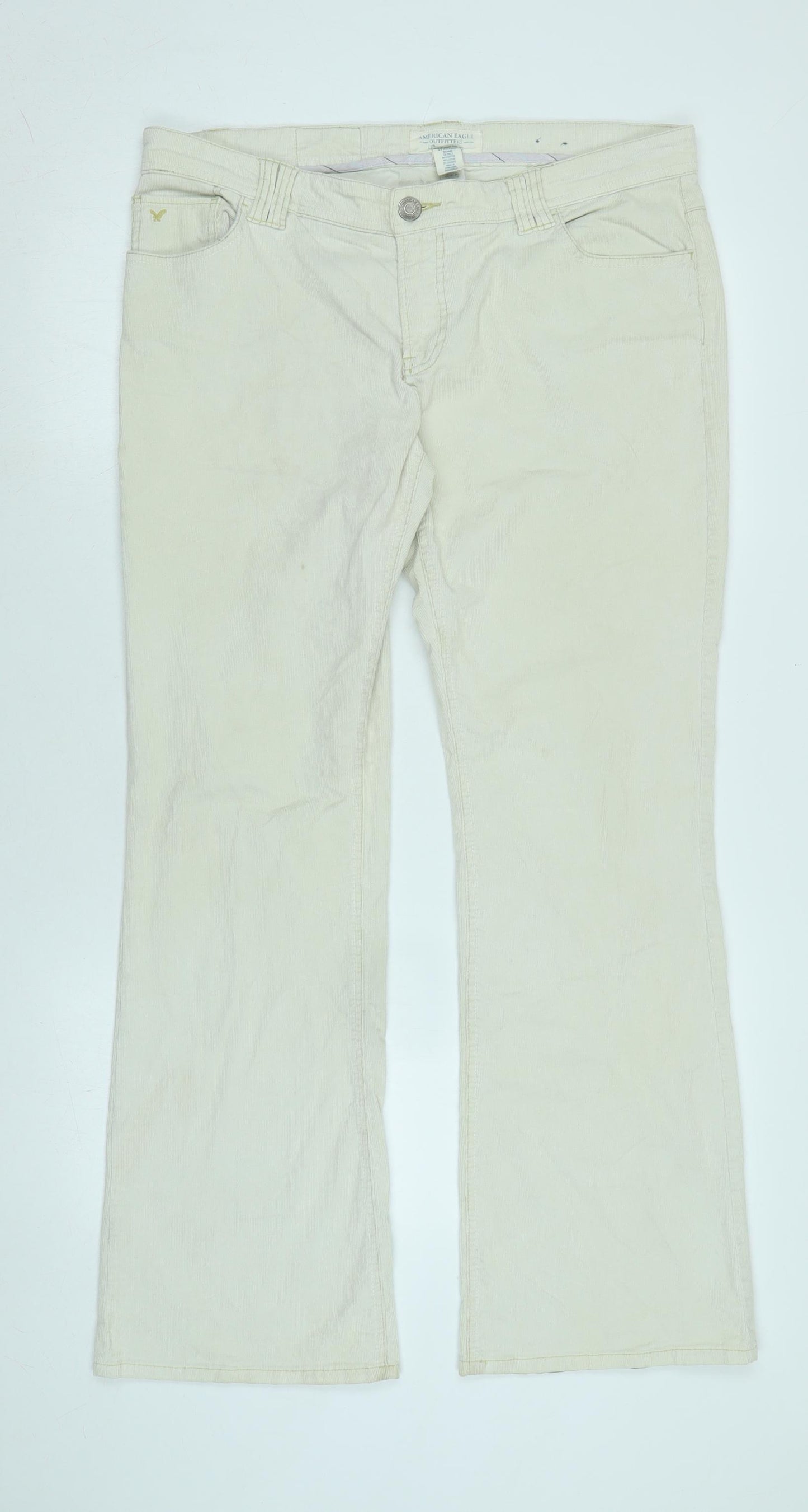 American Eagle Womens Ivory Cotton Blend Trousers Size 14 L31 in Regular Zip