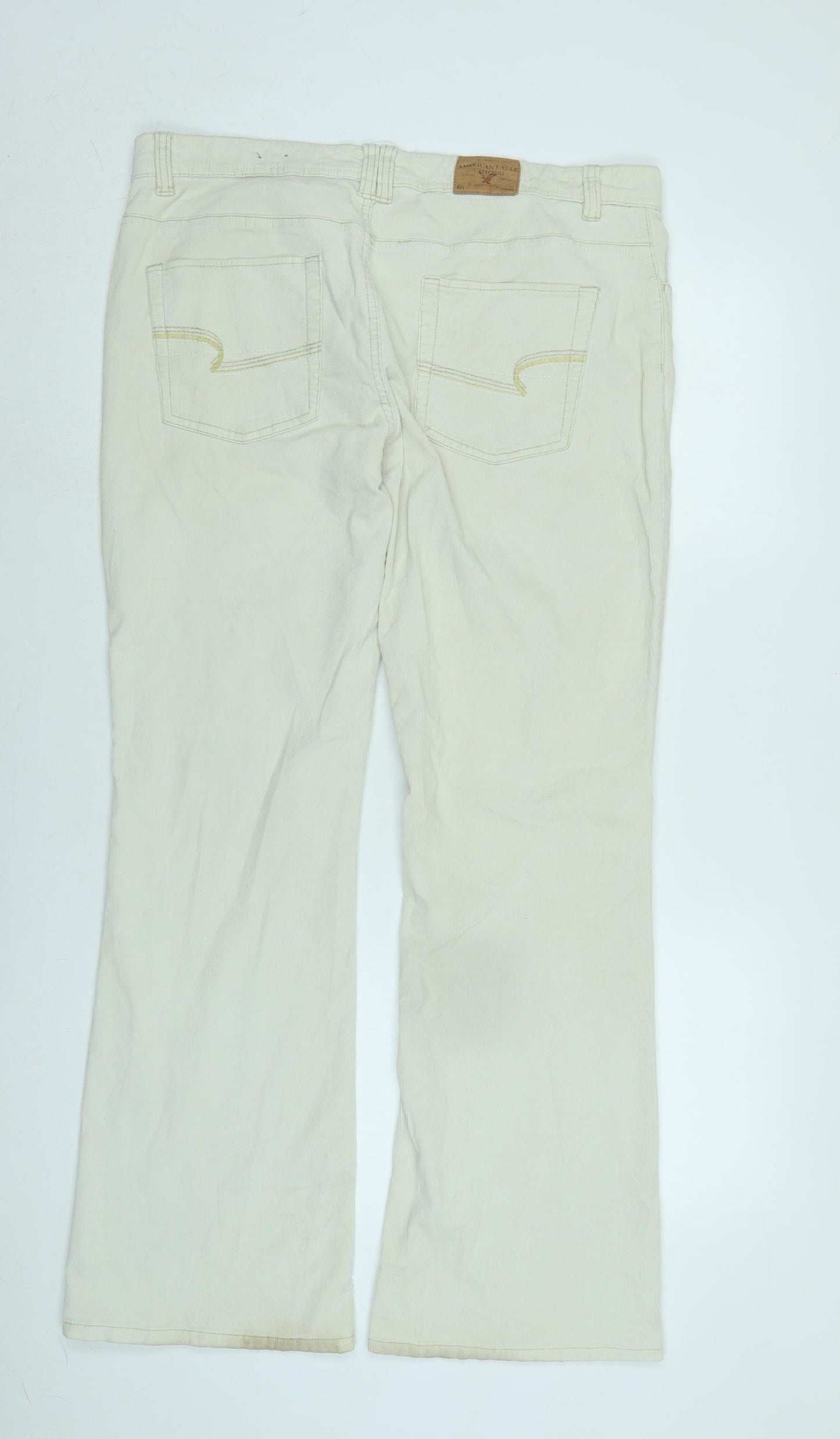 American Eagle Womens Ivory Cotton Blend Trousers Size 14 L31 in Regular Zip
