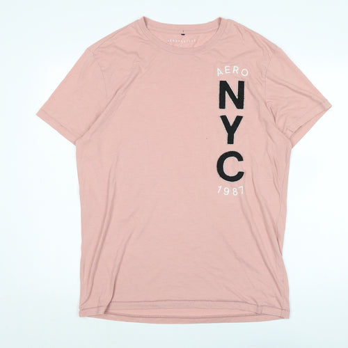 Aero NYC 1981 Mens Pink Cotton Blend T-Shirt Size L Crew Neck