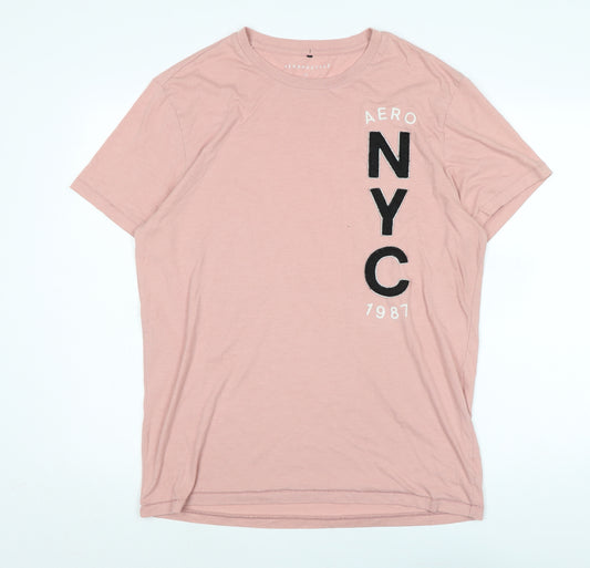 Aero NYC 1981 Mens Pink Cotton Blend T-Shirt Size L Crew Neck