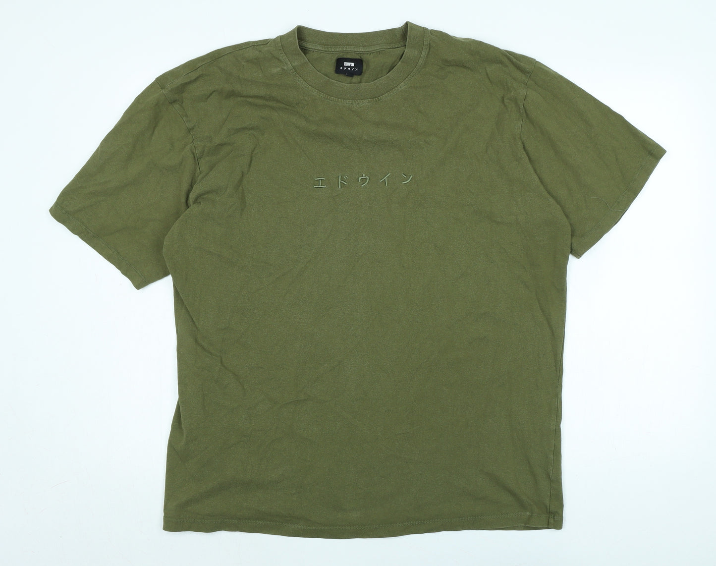 Edwin Mens Green Cotton Blend T-Shirt Size XL Crew Neck - Logo