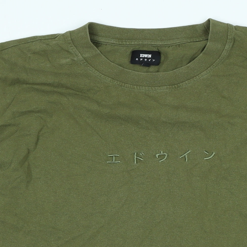 Edwin Mens Green Cotton Blend T-Shirt Size XL Crew Neck - Logo