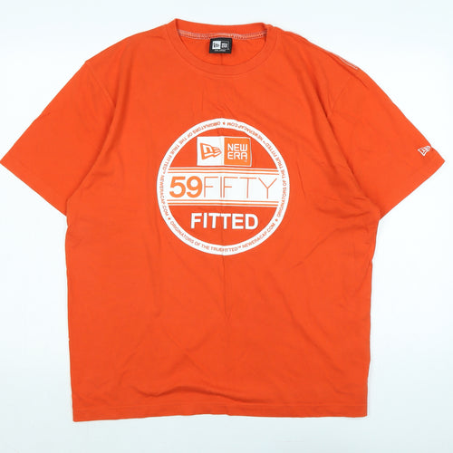 New Era Mens Orange Cotton T-Shirt Size 2XL Crew Neck - New Era 59 Fifty Fitted