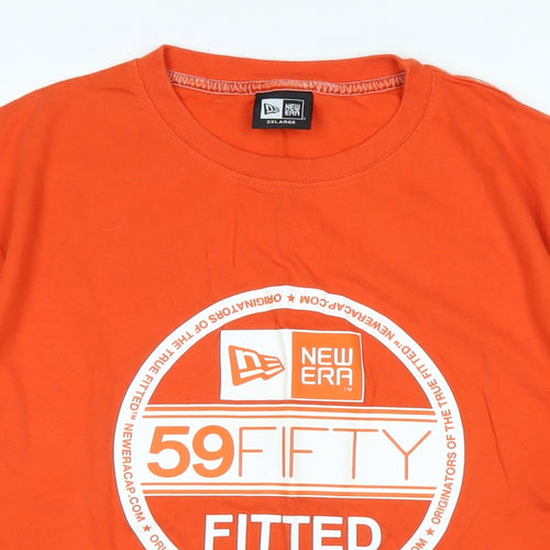 New Era Mens Orange Cotton T-Shirt Size 2XL Crew Neck - New Era 59 Fifty Fitted