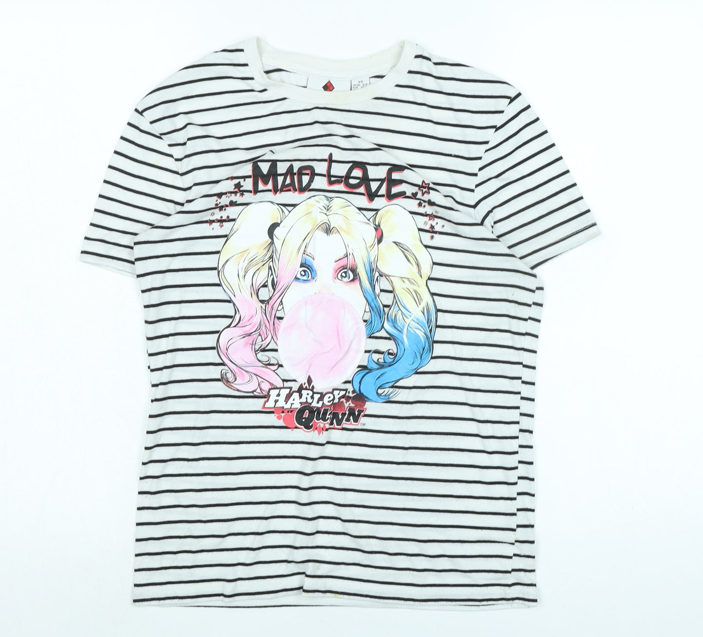 Harley Quinn Womens White Cotton Blend Basic T-Shirt Size XS Crew Neck - Mad Love