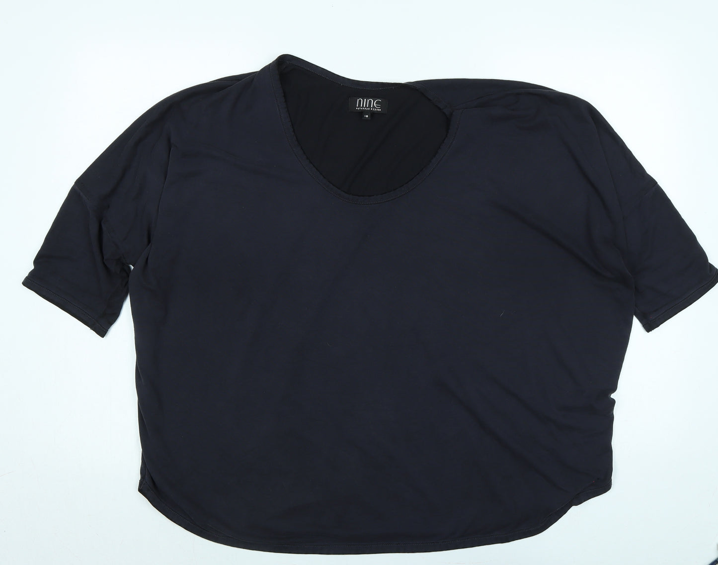 Nine Womens Blue Polyester Basic T-Shirt Size 18 Scoop Neck