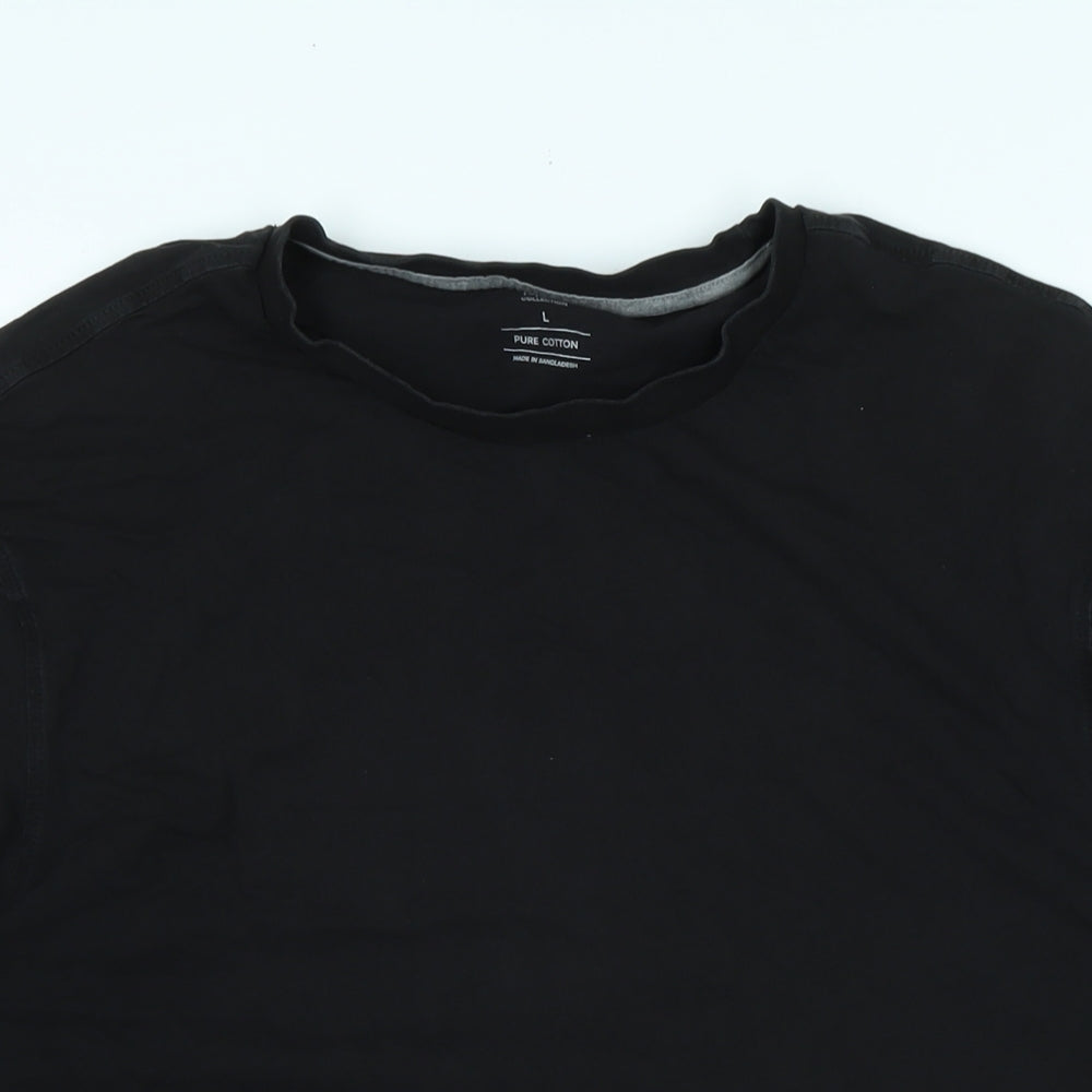 Marks and Spencer Mens Black Cotton T-Shirt Size L Crew Neck