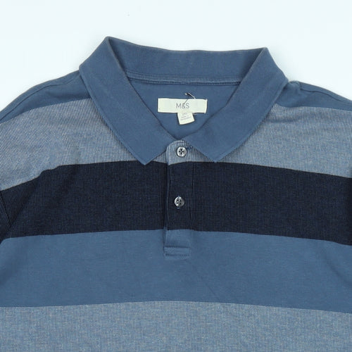 Marks and Spencer Mens Blue Polyester Polo Size 2XL Collared Button