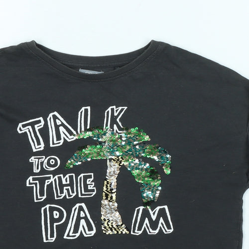 NEXT Girls Grey Cotton Basic T-Shirt Size 8 Years Crew Neck - Talk to the palm - Sequins