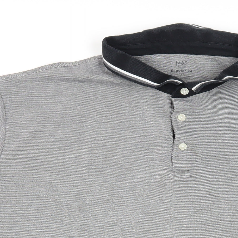 Marks and Spencer Mens Grey Modal Polo Size 3XL Collared Button