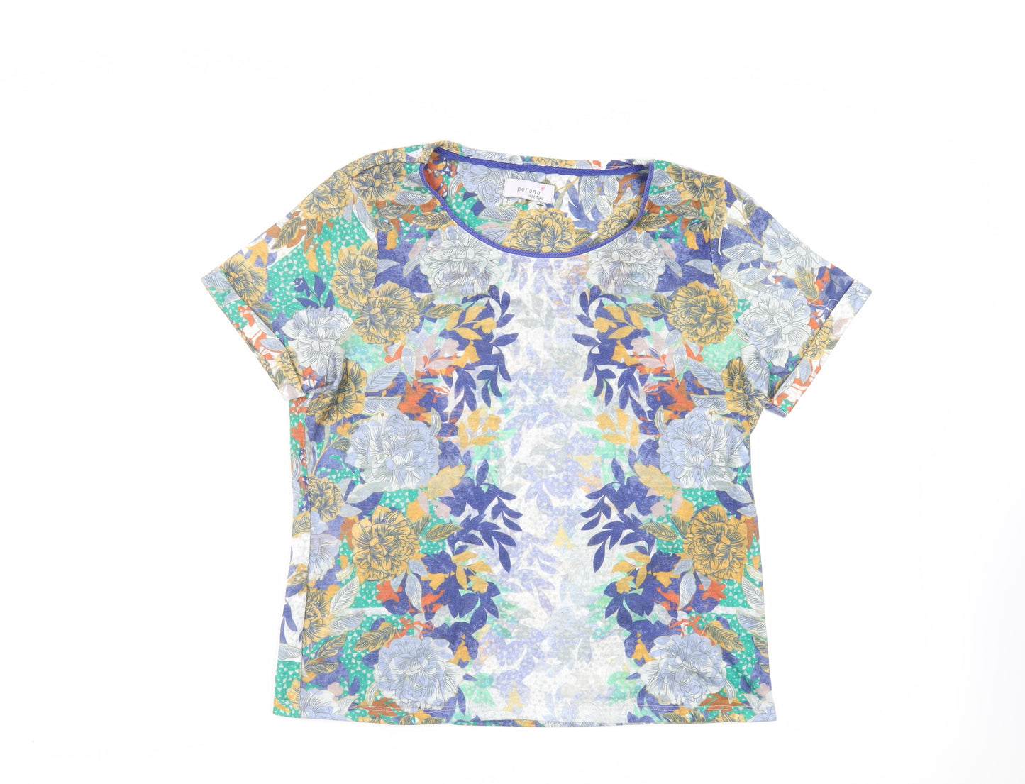 Per Una Womens Multicoloured Floral Polyester Basic T-Shirt Size 14 Round Neck