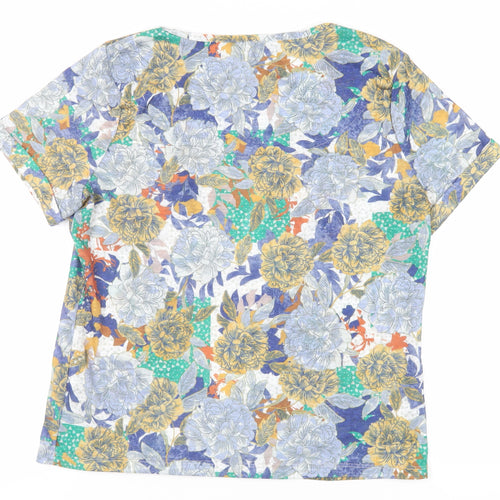 Per Una Womens Multicoloured Floral Polyester Basic T-Shirt Size 14 Round Neck