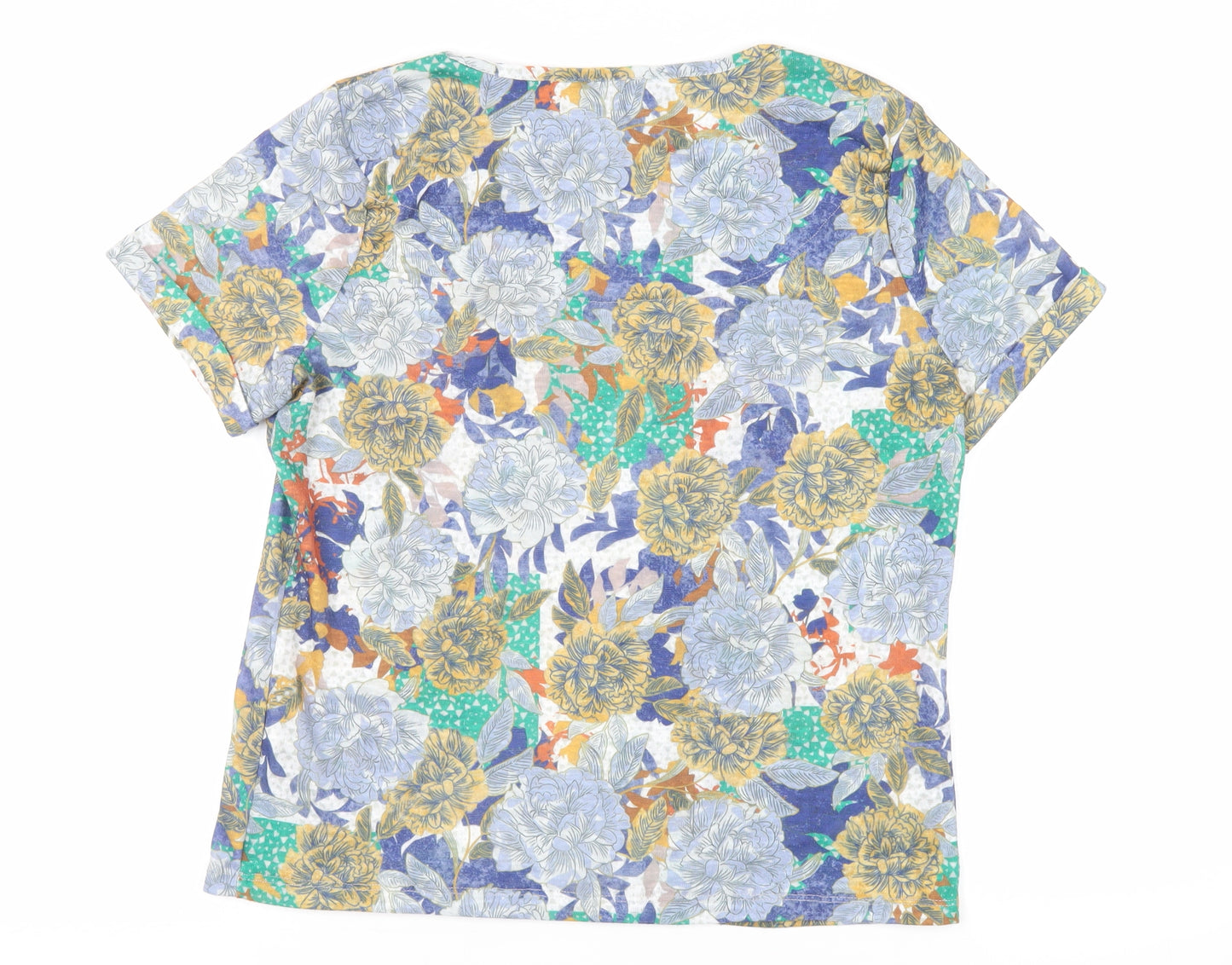Per Una Womens Multicoloured Floral Polyester Basic T-Shirt Size 14 Round Neck